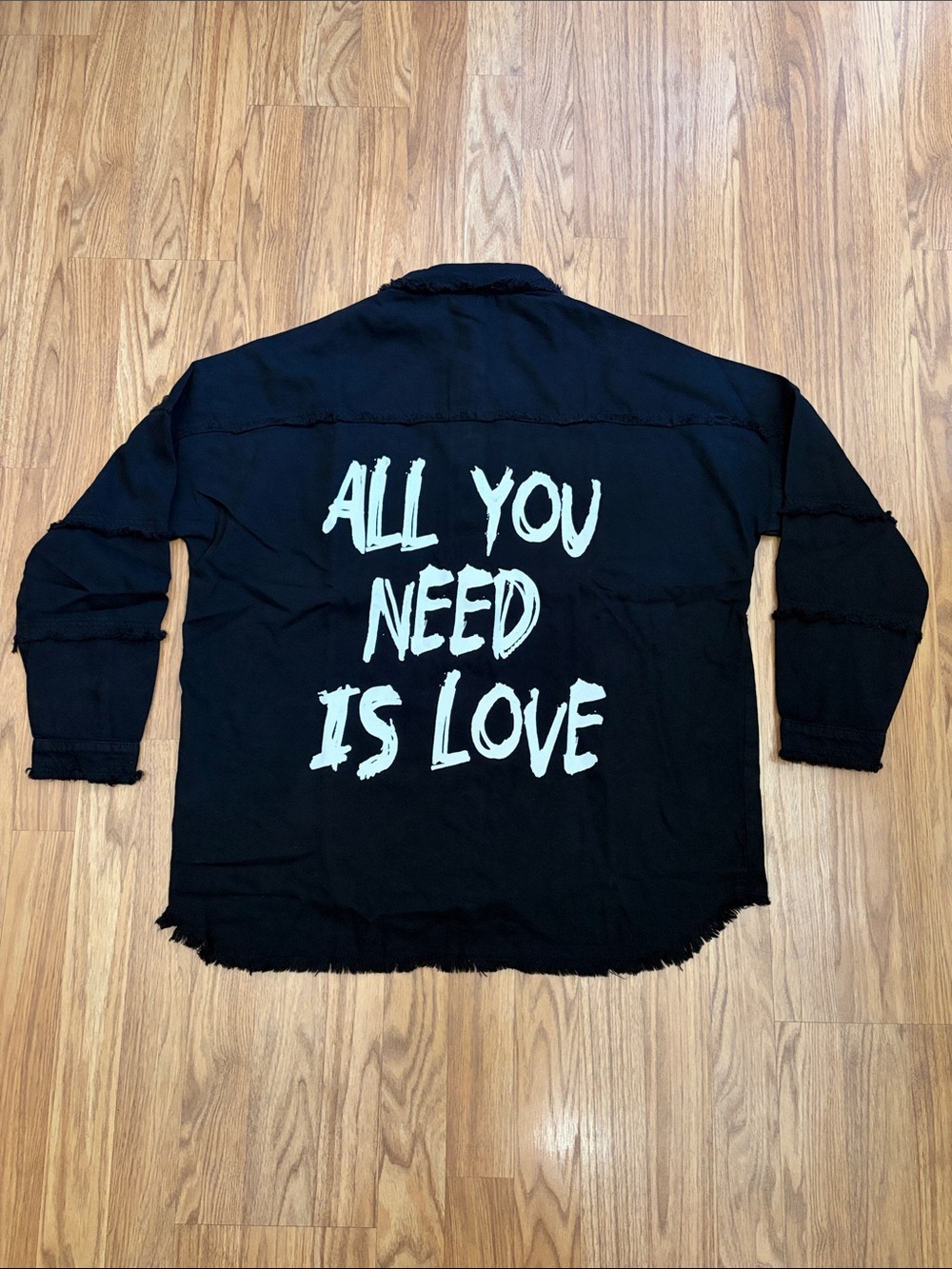 Elan Black Frayed Button-Down Shirt All you need is love Size Small S NWT